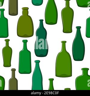 Seamless Pattern, Vintage Bottles Black Contours Isolated on White Background. Vector Stock Vector