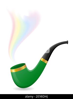 smoking pipe with rainbow smoke attribute of st patricks day vector illustration isolated on white background Stock Vector