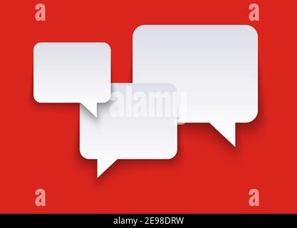 EPS vector illustration of white speech bubbles with shadows on red colored background and free space for text Stock Vector