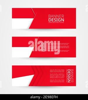 Set of three horizontal banners with flag of Indonesia. Web banner design template in color of Indonesia flag. Vector illustration. Stock Vector