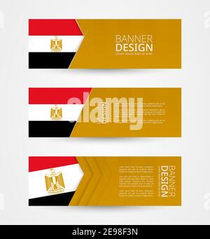 Set of three horizontal banners with flag of Egypt. Web banner design template in color of Egypt flag. Vector illustration. Stock Vector