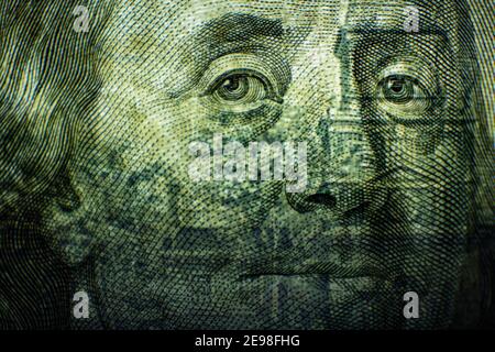 fragment of 100 dollar banknote with visible details of banknote reverse for design purpose Stock Photo