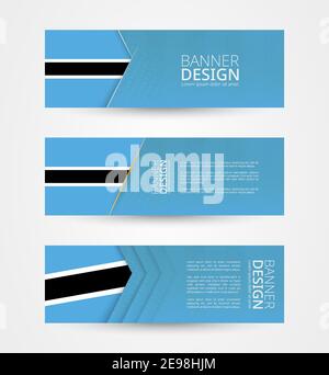 Set of three horizontal banners with flag of Botswana. Web banner design template in color of Botswana flag. Vector illustration. Stock Vector