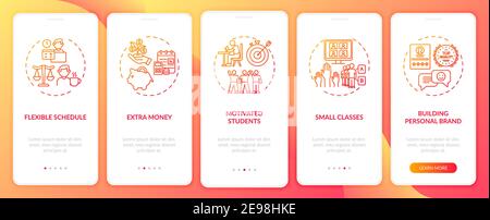 Online tutoring benefits onboarding mobile app page screen with concepts Stock Vector