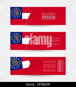 Set of three horizontal banners with US state flag of Georgia. Web banner design template in color of Georgia flag. Vector illustration. Stock Vector