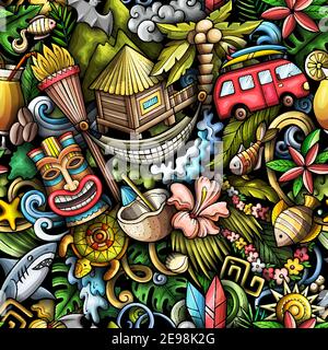 Cartoon doodles Hawaii seamless pattern. Stock Vector