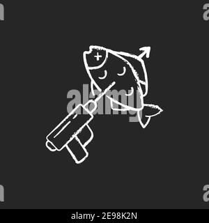 Spearfishing chalk white icon on black background Stock Vector