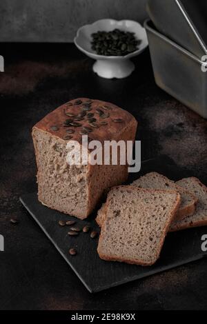 Homemade Multigrain Seed Bread. Seeded Whole Grain Breakfast Bread Stock Photo