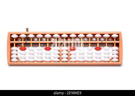Japanese traditional abacus soroban isolated on white background. Education and development concept. Back to school, math education, mental mathematic Stock Photo