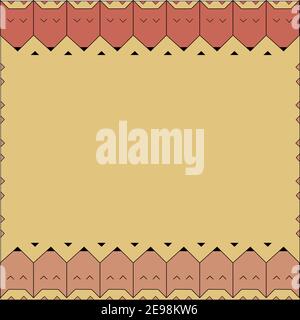 Frame with cute red and orange foxes in the row at the top and bottom of the frame. Greeting card, invitation, kids staff design. Stock Vector