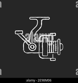 Fishing reel chalk white icon on black background Stock Vector