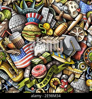 Cartoon doodles USA seamless pattern. Stock Vector
