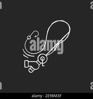 Casting the rod chalk white icon on black background Stock Vector