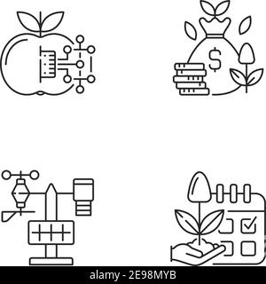 Estimating planting time linear icons set Stock Vector