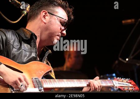 Richard Hawley headlining at the No Direction Home festival despite breaking a leg a few weeks before the gig. A native of the nearby Sheffield, Hawle Stock Photo