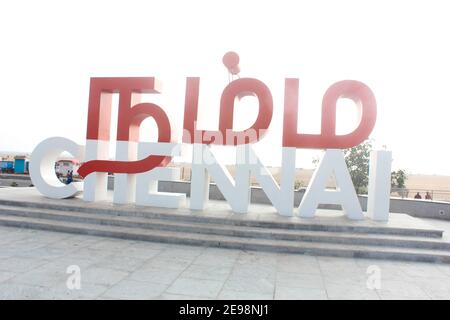 namma chennai selfie spot,chennai,marina beach,madras ,india asia Stock Photo