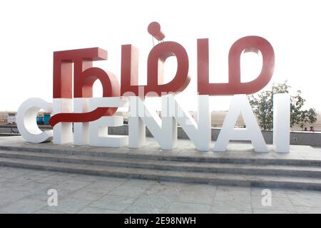 namma chennai selfie spot,chennai,marina beach,madras ,india asia Stock Photo