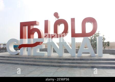 namma chennai selfie spot,chennai,marina beach,madras ,india asia Stock Photo