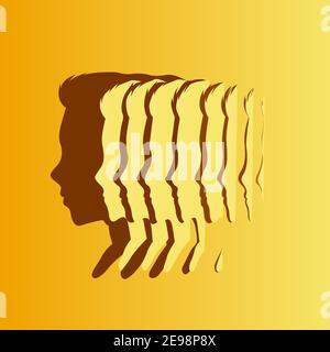 Slices of paper creating a silhouette shadow of a mans head shape. Health, mind and wellbeing concept. Vector illustration. Stock Vector