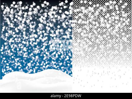 Snow flake elements for winter or christmas postcards or illustrations design. falling snow effect with nihgt blue sky background. Vector snow isolate Stock Vector