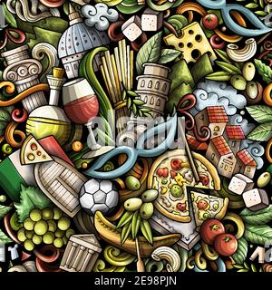 Cartoon doodles Italy seamless pattern. Stock Vector