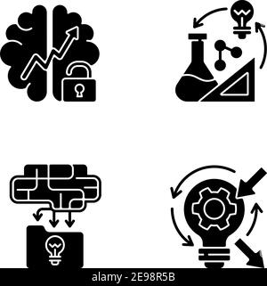 Creative thinking black glyph icons set on white space Stock Vector