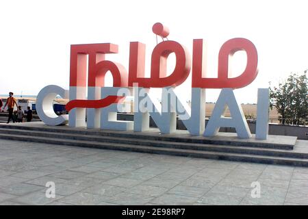 namma chennai selfie spot in chennai,marina beach,madras ,india asia Stock Photo