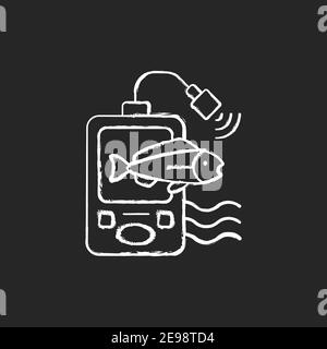 Fish finder chalk white icon on black background Stock Vector