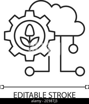 Cloud computing in farming linear icon Stock Vector
