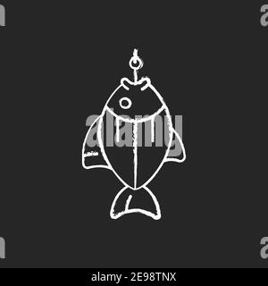 Fish on hook chalk white icon on black background Stock Vector