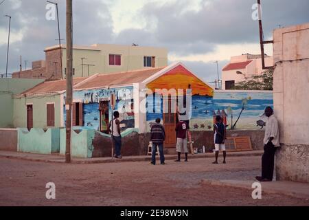 Mural on the wall of Gallery Khelkome  in Santa Maria, Sal island, Cape Verde, Africa. Stock Photo