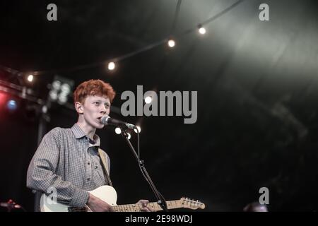 King Krule (real name Archy Marshall) performing live on stage at the Field Day festival in Victoria Park in London Stock Photo