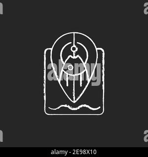 Fishing spot chalk white icon on black background Stock Vector