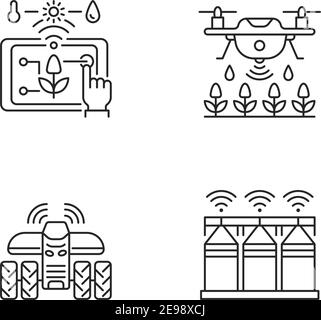 Precision agriculture linear icons set Stock Vector