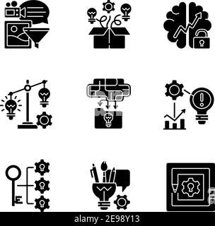 Creative thinking black glyph icons set on white space Stock Vector