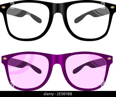 Vector Glasses Flat Illustration. Black Rim Eyewear. Summer Fashion Sunglasses in Modern Hypster Style. Optical Eyeglass Casual Frame with Cool Lens. Stock Vector