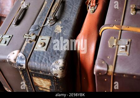 Old travel baggage and luggages Stock Photo