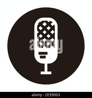 square pattern head microphone with two stripes for broadcast or podcast - silhouette icon or logo on a black circle background Stock Vector