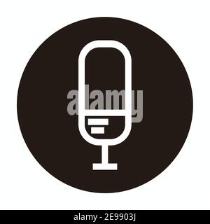 silhouette microphone with two stripes on a black circle background for broadcast or podcast icon or logo Stock Vector