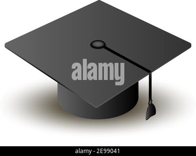 Graduation Cap with Ribbon and Tassel. Education Degree Achievement Ceremony Hat. Isometric Square Silhouette with Corner. University Student Success Stock Vector