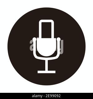silhouette of simple line art microphone - line art microphone for broadcast or podcast simple line art microphone logo or icon isolated on black circ Stock Vector