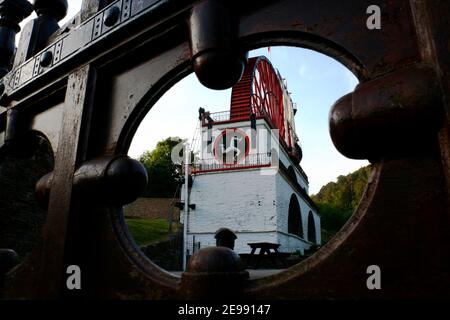 The Laxey Wheel in Laxey, on the Isle of Man, is the largest working waterwheel in the world. The waterwheel is known as "Lady Isabella" Stock Photo