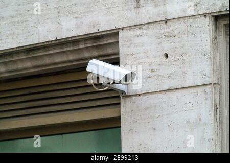 camera for video surveillance of a bank in the city center Stock Photo