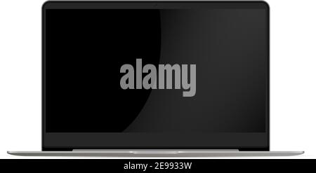 Laptop Mockup with Black Screen Copy Space. Open Portable Notebook PC with Black screen Copy Space Isolated on White. Flat Monitor Template for Busine Stock Vector