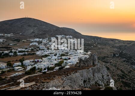 The town of Chora located on the edge of a cliff on the island of Folegandros. Cyclades, Greece Stock Photo