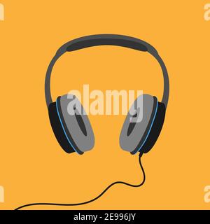 stereo headphones isolated on orange background, listen to music or podcast vector illustration Stock Vector