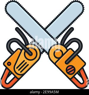Two crossed chainsaws isolated vector illustration for Lumberjack Day on September 26 Stock Vector