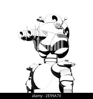 Black Grunge Rough Ink Sketch of Robot Stock Illustration