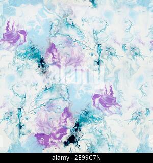Blue marble abstract hand painted seamless pattern, acrylic painting on canvas. Contemporary art. Stock Photo