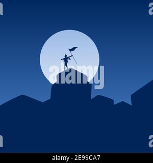 funny character man running with dog on gray silhouette trees vector illustration doodle hand drawn with black lines isolated on white background Stock Vector